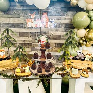 3 Tier Woodland Cupcake Stand, Woodland Baby Shower Decorations Jungle Animal Cupcake Tower for Wild One Boys Girls Woodland Forest Birthday Party Decor Supplies