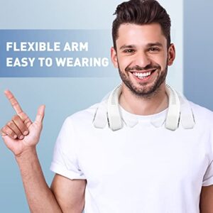 Colorful Portable Neck Fan with Light, Upgraded 4000mAh Flexible Arm Wearable Personal Neck Fan, Hands Free Bladeless Neck Fan for Man and Women Rechargeable Battery (White)