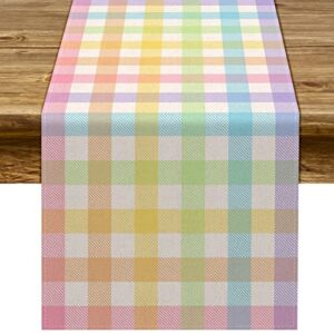 pudodo easter buffalo plaid check table runner spring holiday farmhouse fireplace kitchen dining room home party decoration (13" x 72")