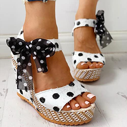 cooki Summer Sandals for Women Dressy, Summer Sandals for Women, Womens Open Toe Tie Lace Up Espadrille Platform Wedges Sandals Ankle Strap Slingback Dress Shoes a5