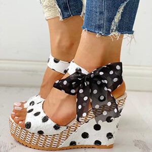 cooki Summer Sandals for Women Dressy, Summer Sandals for Women, Womens Open Toe Tie Lace Up Espadrille Platform Wedges Sandals Ankle Strap Slingback Dress Shoes a5