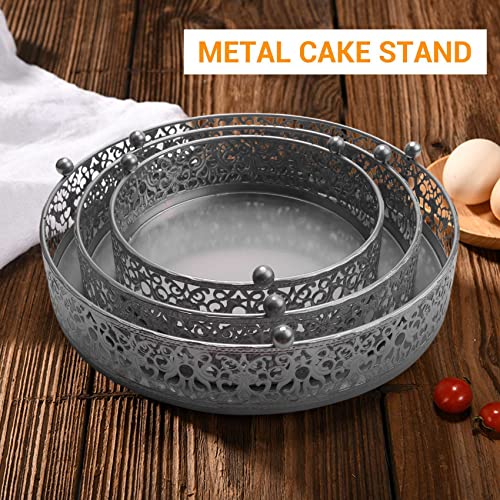 Nvanvmm 3 Pieces Cake Stands Set Round Cupcake Stands Set Iron Wedding Brithday Party Celebration Dessert Display Plates Silver, Gold,silver