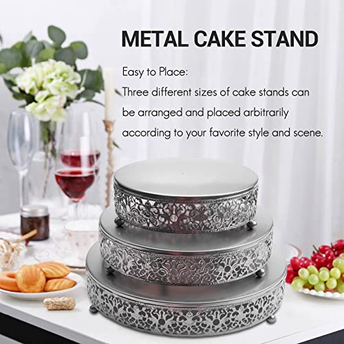 Nvanvmm 3 Pieces Cake Stands Set Round Cupcake Stands Set Iron Wedding Brithday Party Celebration Dessert Display Plates Silver, Gold,silver