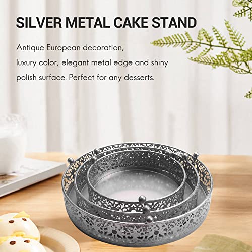 Nvanvmm 3 Pieces Cake Stands Set Round Cupcake Stands Set Iron Wedding Brithday Party Celebration Dessert Display Plates Silver, Gold,silver