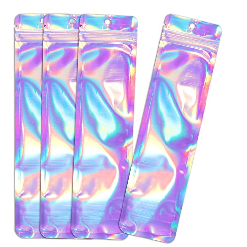 50 Pcs Holographic Bags，2.4x9 inch Pen Bags for Packaging for Small Business Lip Gloss Ziplock Bag for Packaging Gifts