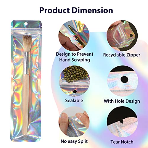 50 Pcs Holographic Bags，2.4x9 inch Pen Bags for Packaging for Small Business Lip Gloss Ziplock Bag for Packaging Gifts