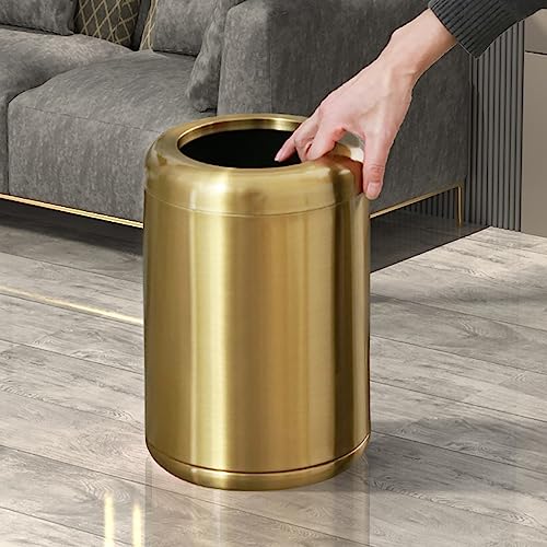 LEASYLIFE 10 L/2.6Gallon,Brass Stainless Steel Trash can,Open Top Wastebasket Bin, Brass Garbage Can for Bathroom,Living Room,Office,Kitchen,Bedroom,Hotel (Gold)