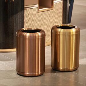 LEASYLIFE 10 L/2.6Gallon,Brass Stainless Steel Trash can,Open Top Wastebasket Bin, Brass Garbage Can for Bathroom,Living Room,Office,Kitchen,Bedroom,Hotel (Gold)