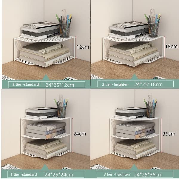 通用 Small Corner Bookshelf, White, Black, Gold Metal Corner Shelf, Kitchen Storage Rack, Desktop Storage, Office Corner Organizer (Gold, 3 Tier)