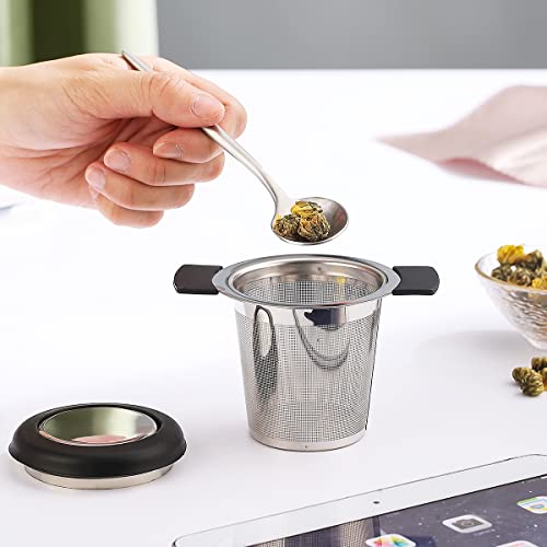 Kyraton Tea Infuser for Loose Tea, Stainless Steel Loose Leaf Tea Steeper Strainer, Coffee Infuser Fine Mesh Filters with Large Capacity Double Handles for Hanging on Teapots, Mugs, Cups