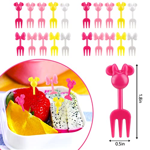 BABORUI Mouse Head Food Picks for Kids, 20pcs Mini Bow Toddler Fruit Forks, Cute Bento Forks for Lunch Box Decor Accessories