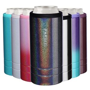 skinny can cooler for 12oz slim can beers & hard seltzers,stainless steel double wall,vacuum & copper insulated,can holder (glitter black)