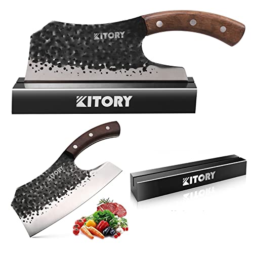 Kitory Forged Vegetable Cleaver Effort Saving Kitchen Hybrid Knife + Black Knife Block Knife Storage for Protecting Knife Blade