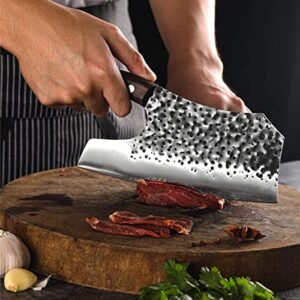 Kitory Forged Vegetable Cleaver Effort Saving Kitchen Hybrid Knife + Black Knife Block Knife Storage for Protecting Knife Blade