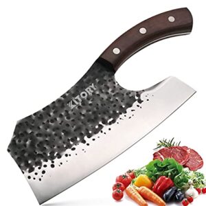 Kitory Forged Vegetable Cleaver Effort Saving Kitchen Hybrid Knife + Black Knife Block Knife Storage for Protecting Knife Blade