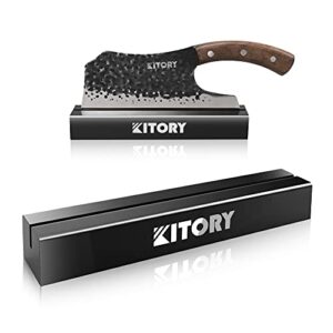 Kitory Forged Vegetable Cleaver Effort Saving Kitchen Hybrid Knife + Black Knife Block Knife Storage for Protecting Knife Blade