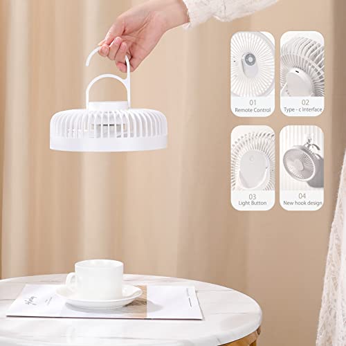 Tremdwoto Portable Camping Fan with Rechargeable 4000mAh Battery Operated, 180°Rotation, LED Light and Hook for Outdoor Tent Picnic Barbecue Fishing Travel - Perfect for Your Next Adventure!