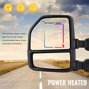 Towing Mirrors 22 to 8 Pin for 2015-2019 Ford F150 with Power Glass Dynamic Turn Signal Light Puddle Lamp Temp Sensor Heated Extendable Pair Set (Smoke Lens)