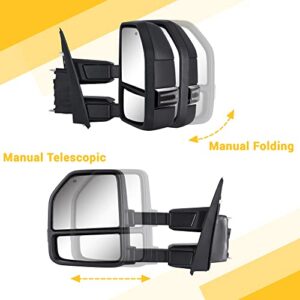 Towing Mirrors 22 to 8 Pin for 2015-2019 Ford F150 with Power Glass Dynamic Turn Signal Light Puddle Lamp Temp Sensor Heated Extendable Pair Set (Smoke Lens)