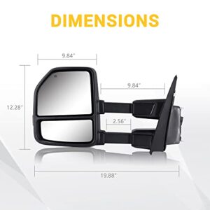 Towing Mirrors 22 to 8 Pin for 2015-2019 Ford F150 with Power Glass Dynamic Turn Signal Light Puddle Lamp Temp Sensor Heated Extendable Pair Set (Smoke Lens)