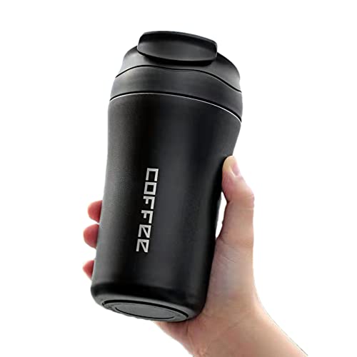 Sip Spout Water Bottle, Vacuum Insulated Coffee Mug with Straw, Travel Mug Sip, Stainless Steel Thermal Cup, Travel Mug with Leak-Proof Lid, BPA free, for Home Office Kitchen Outdoor, Black, 13oz