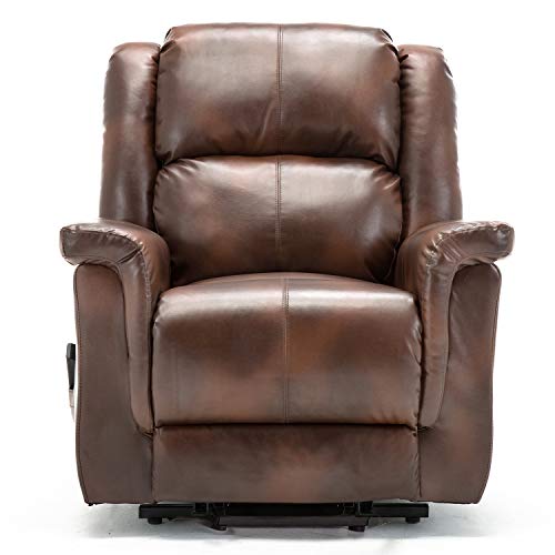 COMHOMA Power Lift Recliner Chairs for Elderly Big Heated Massage Recliner Sofa PU Leather with Infinite Position 2 Side Pockets and Cup Holders (Brown)