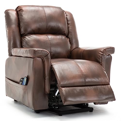 COMHOMA Power Lift Recliner Chairs for Elderly Big Heated Massage Recliner Sofa PU Leather with Infinite Position 2 Side Pockets and Cup Holders (Brown)
