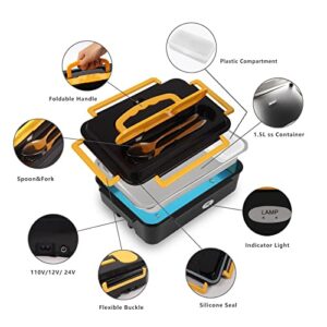 Electric lunch box food heater, 2in1 Heated Lunch Boxes for Adults with Dual Power Supply 12V 24V 110V Food Warmer, Luncheaze Food Warmer for Car and Truck Driver (Black 2in1)