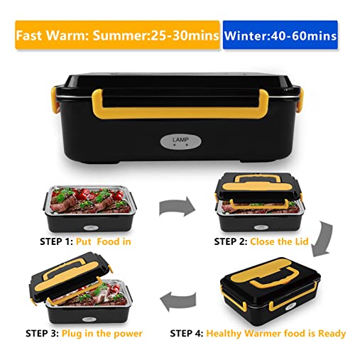 Electric lunch box food heater, 2in1 Heated Lunch Boxes for Adults with Dual Power Supply 12V 24V 110V Food Warmer, Luncheaze Food Warmer for Car and Truck Driver (Black 2in1)