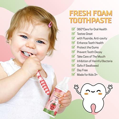 Foam Toothpaste Kids, Toddler Toothpaste with Low Fluoride, Foaming Toothpaste and Mouthwash for Dental Care, Kids Foam Toothpaste for U-Shape Electric Toothbrush for Children 3 up