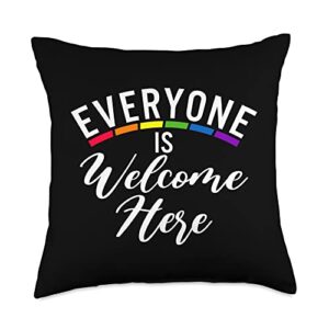 lgbtq gifts & accessories everyone is welcome here bisexual lesbian gay pride throw pillow, 18x18, multicolor