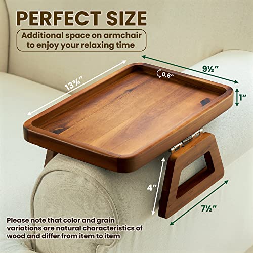Tinamo Acacia Wood Sofa Armrest Tray -Sofa Arm Tray Table Clip - Couch Arm Table for Wide Couches - Wooden Side Tables for Small Spaces for Eating and Drink (Rectangular, Acacia)