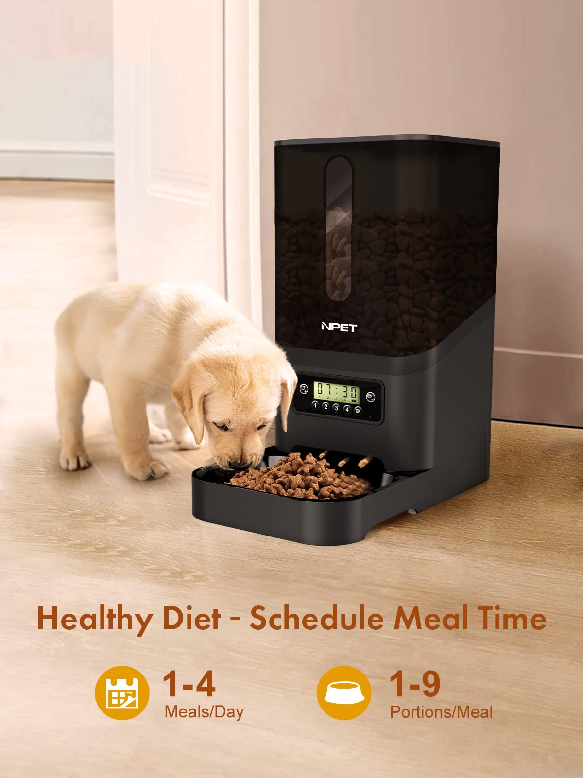 NPET Automatic Pet Feeder, 6L Dog and Cat Food Dispenser for Small & Medium Pets, Automatic Dog Feeder with Programmable Timer (Black)