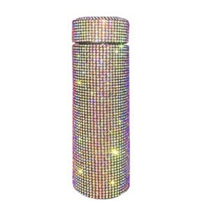 bling crytal 17oz insulated water bottle with strainer,stainless steel thermal bottle,leak-proof double walled vacuum insulated ,diamond vacuum flask for woman to travel, picnic& camping (multi)