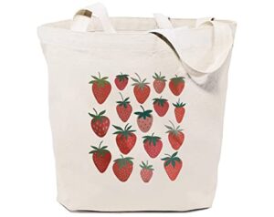 gxvuis strawberry canvas tote bag for women aesthetic reusable grocery shoulder bags for shopping travel gift for girls white