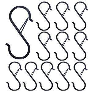 12pcs s hooks for hanging, s shaped hooks for racks/shelf/rod, black s hooks for hanging kitchen utensil/plants/pots and pans, heavy duty and rustproof, home organization accessories