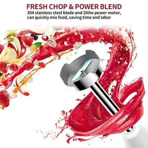 Cordless Hand Blender Electric, Immersion Smart Stick Blender Rechargeable with Stainless Steel Blades, 2 speed adjustable Beaker Whisk for Infant Food Smoothies Puree Sauces Soups (White)