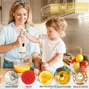 Cordless Hand Blender Electric, Immersion Smart Stick Blender Rechargeable with Stainless Steel Blades, 2 speed adjustable Beaker Whisk for Infant Food Smoothies Puree Sauces Soups (White)