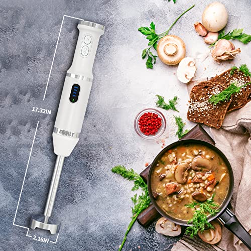 Cordless Hand Blender Electric, Immersion Smart Stick Blender Rechargeable with Stainless Steel Blades, 2 speed adjustable Beaker Whisk for Infant Food Smoothies Puree Sauces Soups (White)