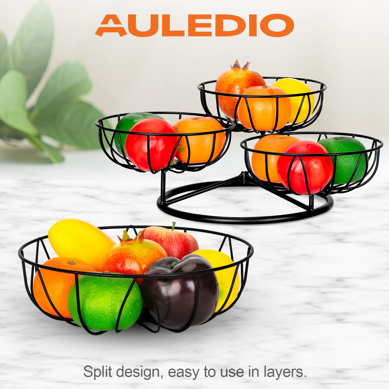 Auledio 4-Tier Countertop Fruit Basket Bowl Vegetables Storage Holder,Black
