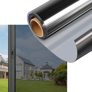 instruban window film one way window privacy film static cling sun blocking anti uv reflective window tint for home and office - black-silver -17.5inches x 78.7inches