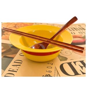 feellawn straw hat ramen bowl with chopsticks for anime fans（ceramic）