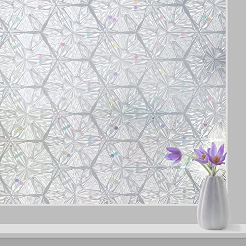 SUNBABY Window Film Privacy Decorative: 3D Window Privacy Film Stained Glass Window Film Frosted Glass Window Film Sun Blocking (17.5 * 78.7 Inch)