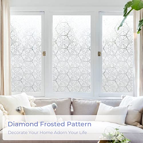 SUNBABY Window Film Privacy Decorative: 3D Window Privacy Film Stained Glass Window Film Frosted Glass Window Film Sun Blocking (17.5 * 78.7 Inch)