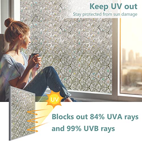 SUNBABY Window Film Privacy Decorative: 3D Window Privacy Film Stained Glass Window Film Frosted Glass Window Film Sun Blocking (17.5 * 78.7 Inch)