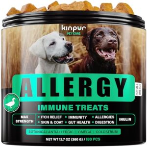 natural dog allergy chews with omega, probiotics, apple cider vinegar - dog allergy relief supplement - helps with hot spots, itchy skin, seasonal and food dog allergies - 180 allergy chews for dogs