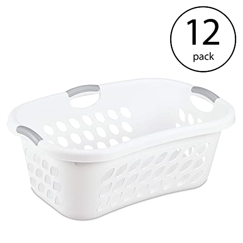 Sterilite 44 Liter Ultra Hip Hold Laundry Hamper, Egronomic Handles to Easily Transport Clothes to and from the Laundry Room, White, 12-Pack