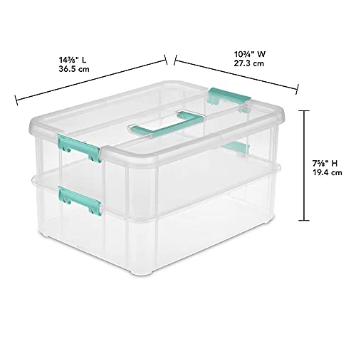 Sterilite Stack and Carry 2 Layer Handle Box, Stackable Plastic Small Storage Container with Latching Lid, Bin to Organize Crafts, Clear, 8-Pack