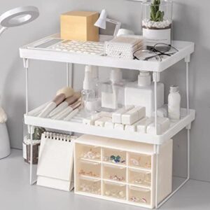 Cuteam Dormitory Storage Rack, Space-Saving Plastic Shelves Desktop Storage Rack Tiered Pot Rack Single Layer Desk Organizer for Dorm White L