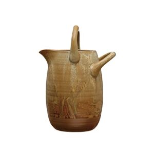 creative co-op stoneware watering handles, reactive glaze pitcher, 7" l x 5" w x 10" h, tan